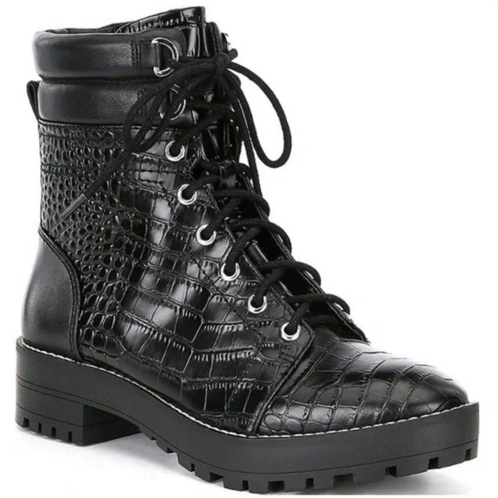 New Gianni Bini Boots Croc Leather Combat Boots